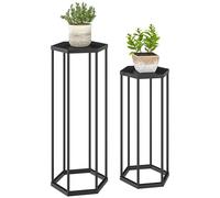 Outsunny Lot de 2 supports pour plantes, tabouret à fleurs hexagonal, porte-plante haut en métal, support pot de fleur intérieur et extérieur, pour jardin, balcon, maison, noir