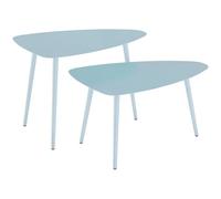 Outsunny Lot de 2 Tables Basses de Jardin, Tables d'appoint gigognes triangulaires, Cadre en Acier, avec Patins Ajustables pour Balcon, Patio, Jardin, Bleu Clair