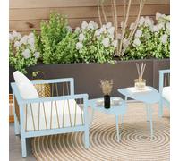 Outsunny Lot de 2 tables basses de jardin, tables d'appoint gigognes triangulaires, cadre en acier patins ajustables bleu clair