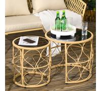 Outsunny Lot de 2 tables basses gigognes de jardin table d'appoint ronde encastrables résine tressée imitation rotin