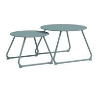 Outsunny Lot de 2 Tables Basses Rondes gigognes empilables de Jardin métal époxy, Table d'Appoint Stable pour extérieur Ø60 et Ø48 cm, Bleu