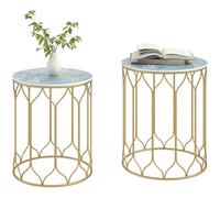 Outsunny Lot de 2 tables d'appoint de jardin gigognes avec dessus en carreaux de céramique, petites tables de jardin pour intérieur et extérieur, tables d'appoint multifonctionnelles avec cadre en