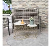 Outsunny Lot de 2 Tables d'Appoint de Jardin Tables Basses Design Rétro en Fil de Fer Table en Métal Mobilier de Jardin Extérieur Balcon Acier Doré + Blanc Ø41 x 46 cm
