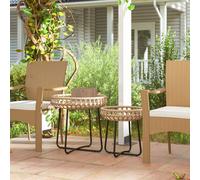Outsunny Lot de 2 tables d'appoint en poly-rotin Ø60/41 cm, tables de jardin rondes résistantes aux intempéries avec pieds en X et patins de pied réglables Brun