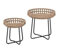 Outsunny Lot de 2 tables d'appoint rondes en polyrotin - Diamètre : 60/41 cm - Résistantes aux intempéries - Avec pieds en X - Avec repose-pieds réglables - Pour extérieur, balcon, balcon - Marron