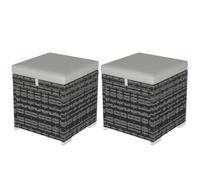 Outsunny Lot de 2 Tabourets avec Rangement 40 x 40 x 41 cm Gris Clair | en Rotin PE, Repose-Pied de Jardin, avec Coussins Amovibles, Pouf Extérieur