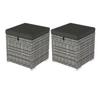 Outsunny Lot de 2 tabourets en rotin Tabouret de jardin avec aspect rotin Coussin de rangement Couvercle 120 kg résistant aux intempéries Tabouret de pied Meuble de jardin pour extérieur Jardin