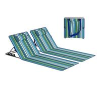 Outsunny Lot de 2 tapis de plage avec dossier réglable - Pliables et légers - Avec oreiller, sac de rangement - Pour la plage, le jardin - Bleu + vert + blanc