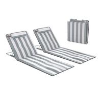 Outsunny Lot de 2 Tapis de Plage Pliables Tapis de Plage inclinable à 5 Niveaux avec Appui-tête et Sac de Transport 134x48x33-43 cm Rayures Blanches et Grises