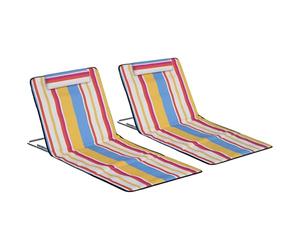 Outsunny Lot de 2 Tapis de Plage pliants Matelas de Plage avec Dossier réglable 5 Positions, Appui-tête réglable, Tissu Oxford, Sac de Transport Inclus, dim. 124L x 53l x 35-45H cm