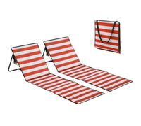 Outsunny Lot de 2 Tapis de Plage Rembourré Dossier Inclinable Blanc Rouge | Matelas de Plage, Multi-Positions, Sangle de Transport Inclus, Métal Polyester