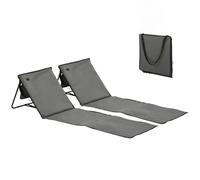 Outsunny Tapis de plage rembourrés pliables – Dossier inclinable, rangement, métal/polyester – Gris