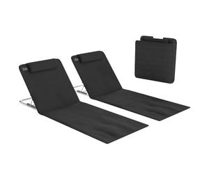 Outsunny Lot de 2 Tapis de Plage Rembourré Dossier Inclinable Métal Noir | Matelas de Plage, Multi-Positions, Sac Transport Inclus, Polyester PE