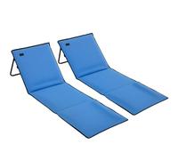 Outsunny Lot de 2 Tapis de Plage rembourré - Matelas de Plage - Dossier inclinable Multi-Positions - Sac de Transport Inclus - métal Polyester Bleu
