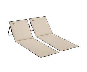 Outsunny Lot de 2 Tapis de Plage rembourré - Matelas de Plage - Dossier inclinable Multi-Positions - Sac de Transport Inclus - métal Polyester Beige