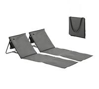 Outsunny Lot de 2 Tapis de Plage rembourré - Matelas de Plage - Dossier inclinable Multi-Positions - Sangle de Transport Inclus - métal Polyester Gris