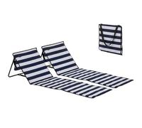 Outsunny Lot de 2 Tapis de Plage Rembourré, Sangle de Transport, Blanc Bleu | Matelas de Plage, Dossier Inclinable Multi-Positions, Métal Polyester