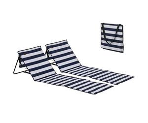 Outsunny Lot de 2 Tapis de Plage Rembourré, Sangle de Transport, Blanc Bleu | Matelas de Plage, Dossier Inclinable Multi-Positions, Métal Polyester