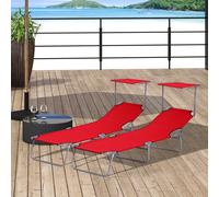 Outsunny Lot de 2 Transats Bain de Soleil Pliable Chaise Longue Pliante Grand Confort Dossier Inclinable Pare-Soleil réglable