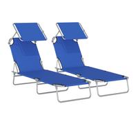 Outsunny Lot de 2 Transats Bain de Soleil Pliable Chaise Longue Pliante Grand Confort Dossier Inclinable Pare-Soleil réglable