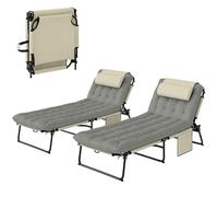 Outsunny Lot de 2 transats bains de soleil pliables 4 positions – matelas épais – gris crème