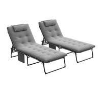 Outsunny Lot de 2 transats Bains de Soleil Pliable avec Dossier inclinable 4 Positions - Appui-tête et Matelas épais Ultra Confortable - Tissu textilène et Acier, Gris