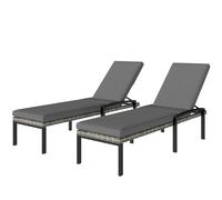 Outsunny Lot de 2 transats en polyrattan avec dossier réglable 5 positions, coussin, charge max 120 kg, gris clair