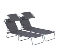 Outsunny Lot de 2 Transats Pliable Dim. 187L x 58l x 36H cm Gris | Bain de Soleil, Chaise Longue Pliante, Grand Confort, Dossier Inclinable Multi-positions, Pare-Soleil Réglable