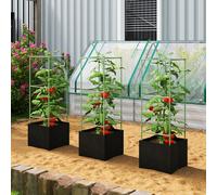 Outsunny Lot de 3 cages à tomates carrées avec sacs de culture de 51,2 L, treillis pour fleurs, légumes, plantes grimpantes, vert