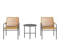 Outsunny Lot de 3 meubles de jardin en rotin avec 2 fauteuils de jardin, table basse, meubles de balcon pour jardin, terrasse, acier, jaune