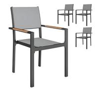 Lot de 4 chaises de jardin - Outsunny - avec accoudoirs effet bois - cadre en aluminium - tissu respirant en textilène - gris