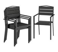 Outsunny Lot de 4 Chaises de Jardin Chaises de Salle à Manger Empilables - HDPE Effet Bois avec Accoudoirs Résistant aux Intempéries - Fauteuils Extérieurs pour Terrasse Balcon Repas Plein Air, Noir