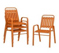 Outsunny – Lot de 4 chaises de jardin empilables – Haut dossier, accoudoirs, cadre acier – Orange