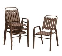 Outsunny Lot de 4 chaises de Jardin chaises empilables d'extérieur avec Haut Dossier et accoudoirs, Cadre en Acier pour Jardin, Piscine, terrasse, Marron foncé