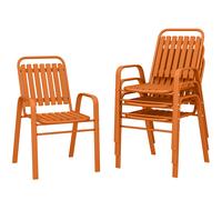 Outsunny Lot de 4 chaises de jardin chaises empilables d'extérieur avec haut dossier et accoudoirs cadre en acier 56x66x91cm orange