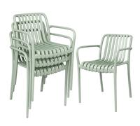 Outsunny Lot de 4 Chaises de Jardin Empilables Anti-UV Accoudoirs Vert