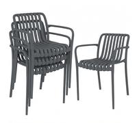 Outsunny Lot de 4 chaises de jardin empilables avec accoudoirs design en lamelles, ergonomiques, jusqu'à 120 kg, pour jardin, balcon, terrasse, 55 x 58,5 x 81,5 cm, gris foncé