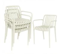 Outsunny Lot de 4 chaises de jardin empilables avec accoudoirs design en lamelles, ergonomiques, jusqu'à 120 kg, pour jardin, balcon, terrasse, 55 x 58,5 x 81,5 cm, blanc crème