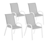Outsunny Lot de 4 Chaises de Jardin Empilables Dossier Haut Incliné Gris
