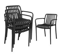 Outsunny Lot de 4 Chaises de Jardin Empilables en Polypropylène Anti-UV - Fauteuil de Terrasse avec Accoudoirs et Dossier à Lattes Ergonomique - Chaises de Salle à Manger Extérieures, Noir