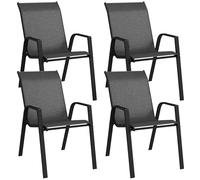 Outsunny Lot de 4 chaises de Jardin empilables, Fauteuil d'extérieur avec accoudoirs et revêtement en résine tressée Effet rotin Gris