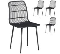Outsunny Lot de 4 chaises de jardin en PP avec dossier ergonomique, chaises pour salle à manger d'extérieur en métal, pour patio, balcon, terrasse, extérieur, 46 x 51 x 84,5 cm, noir