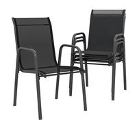 Outsunny Lot de 4 Chaises de Jardin Extérieures Empilables avec Accoudoirs et Dossier Haut, Chaise de Salle à Manger Métal et Textilène, Fauteuil de Jardin pour Patio, Terrasse, Balcon, Noir