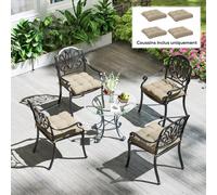 Outsunny Lot de 4 coussins de chaise de jardin, coussins extérieurs capitonné, rembourrage 10 cm avec attaches, 48 x 48 cm kaki