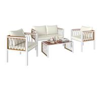 Outsunny Lot de 4 meubles de jardin en polyrotin avec 2 places et 2 fauteuils - Table en verre amovible - Tapis antidérapant - Meubles de balcon pour 4 personnes - Pour jardin, balcon - Blanc crème