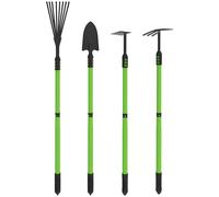 Outsunny Lot de 4 outils de jardin avec pelle, bine, râteau à feuilles, homme et femme