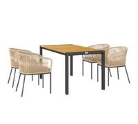 Outsunny Lot de 5 meubles de jardin en polyrotin pour 4 personnes, résistant aux intempéries, avec table, 4 chaises amovibles, meubles d'extérieur pour balcon, jardin, bois naturel + kaki
