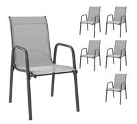 Outsunny Lot de 6 chaises de Jardin empilables, chaises de terrasse d'extérieur avec accoudoirs, Assise et Dossier en Maille Respirante, Structure métallique résistante, 51 x 69 x 87 cm, Gris Clair
