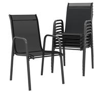 Outsunny Lot de 6 Chaises de Jardin Extérieures, Chaise de Salle à Manger Empilables avec Accoudoirs, Dossier Haut, Métal et Textilène, Fauteuil de Jardin Exterieur pour Balcon, Terrasse, Patio, Noir