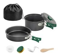 Outsunny Lot de 8 ustensiles de cuisine de camping avec poignées anti-brûlure, casserole, poêle, casserole pour 2 personnes, pour l'extérieur, la randonnée, le pique-nique, le barbecue, gris